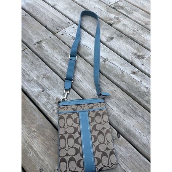Coach Signature Print Crossbody Bag Has Turquoise - Picture 1 of 10